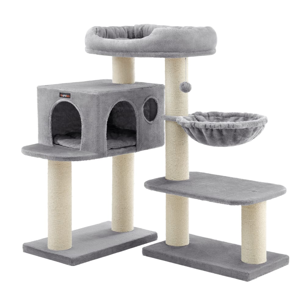 Arbre à chat avec 6 griffoirs coussins amovibles et lavables gris