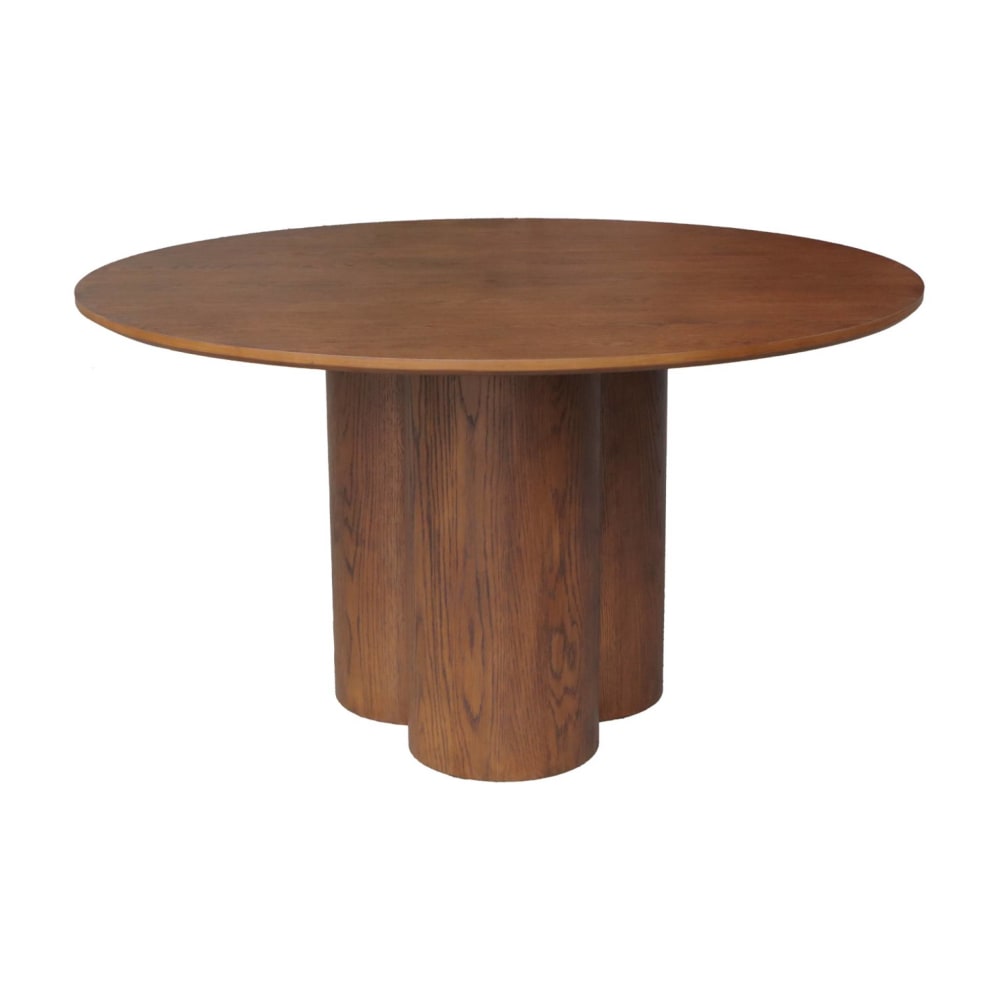 Table à manger ronde bois d'hévéa et placage chêne noyer 4 places