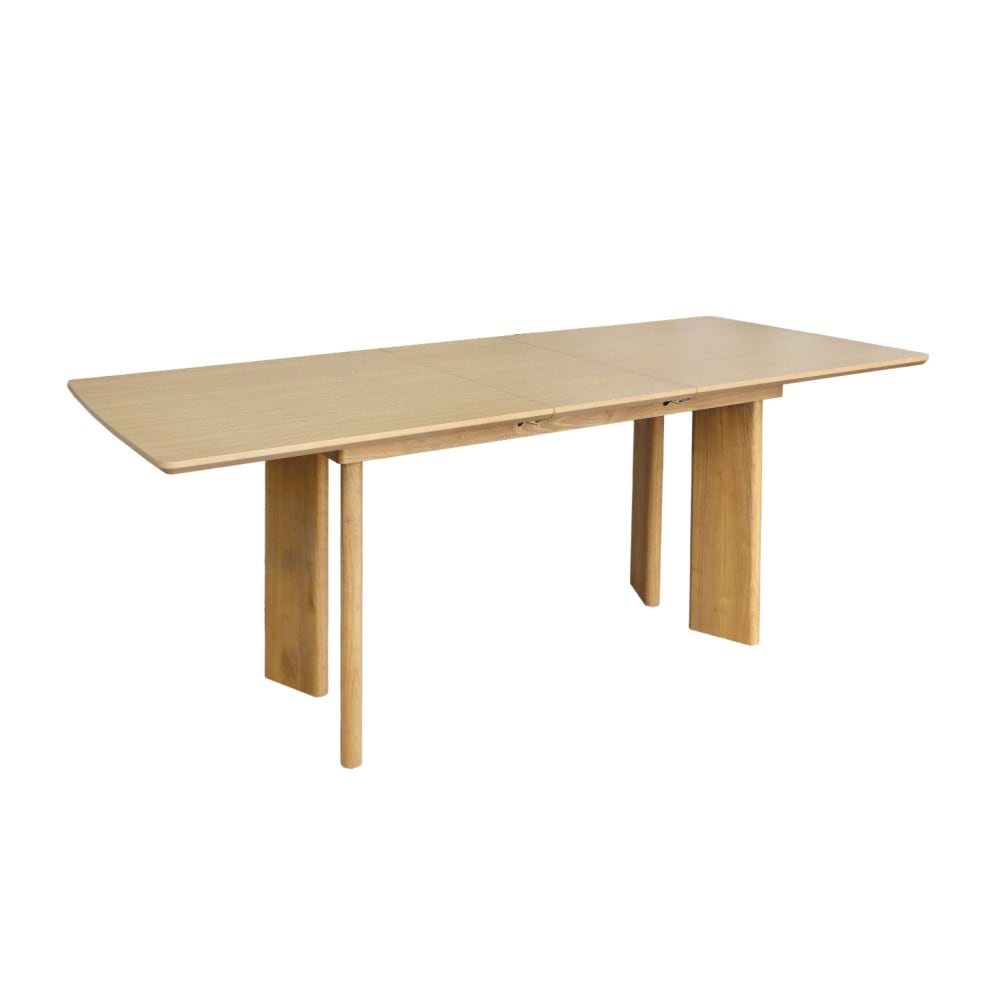 Table à manger extensible bois d'hévéa, placage chêne naturel 6-8