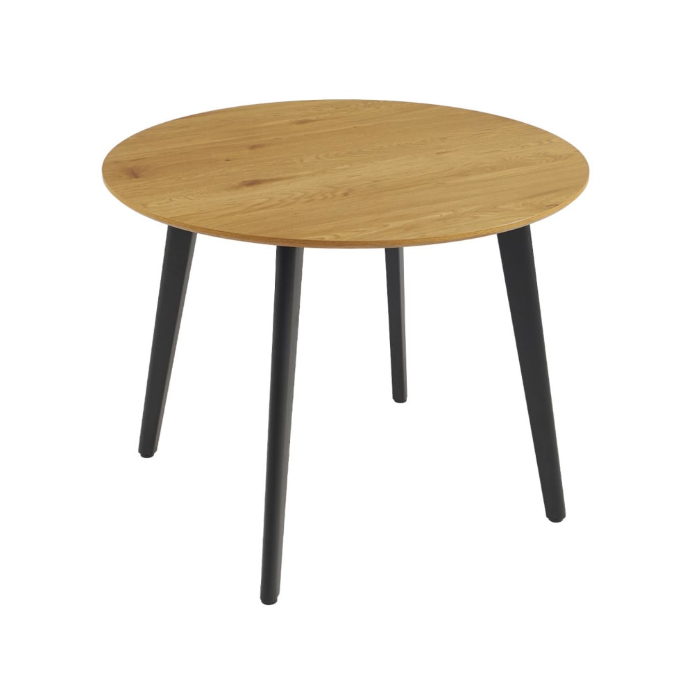 Table à manger ronde effet chêne pieds métal 4 places