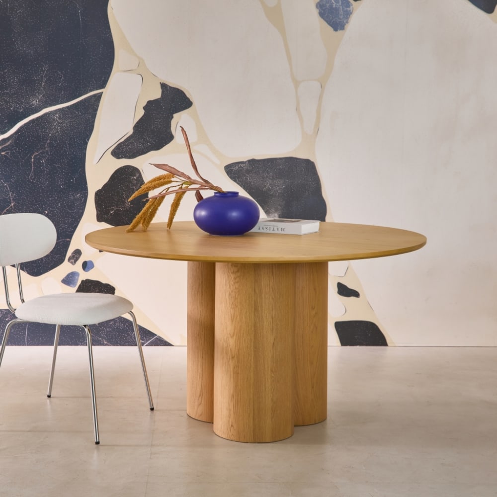sweeek Runder Esstisch Hevea-Holz und Eichenfurnier naturfarben Ø130 cm style modern Beige Spanplatte