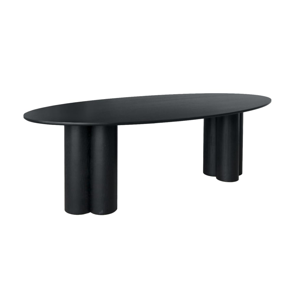 Table à manger ovale bois d'hévéa et placage chêne noir 8 places 220cm