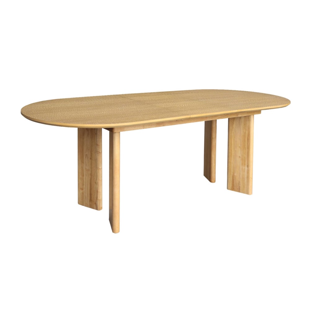 Table à manger extensible bois d'hévéa et placage chêne naturel 6-8