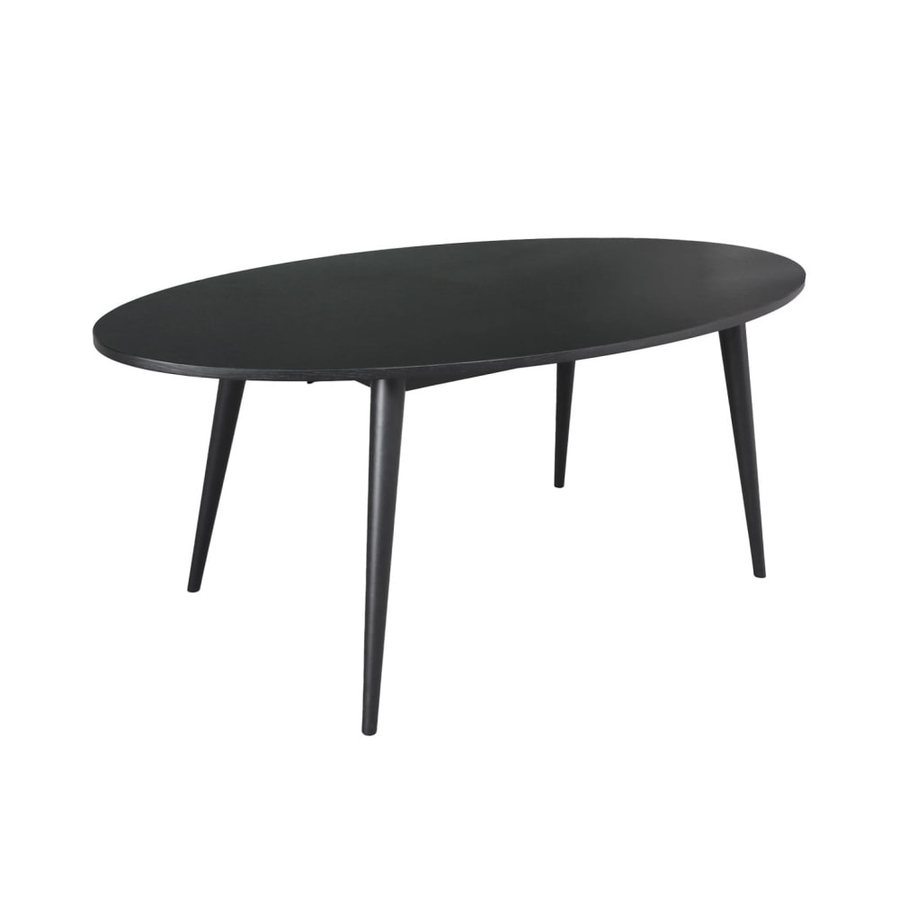 Table à manger ovale bois d'hévéa et placage chêne 6 places noir