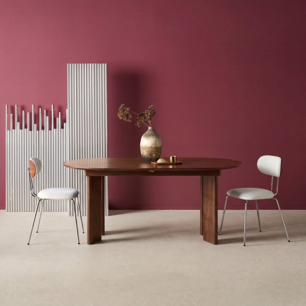 sweeek Ovaler ausziehbarer Esstisch Heveaholz und Eichenfurnier style modern Braun Spanplatte