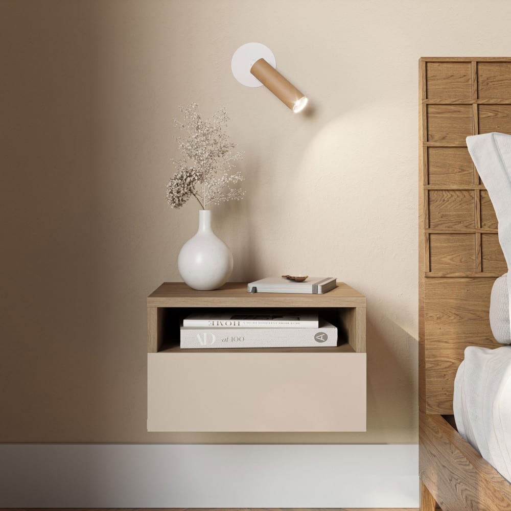 Table de chevet murale 1 tiroir en bois - Beige