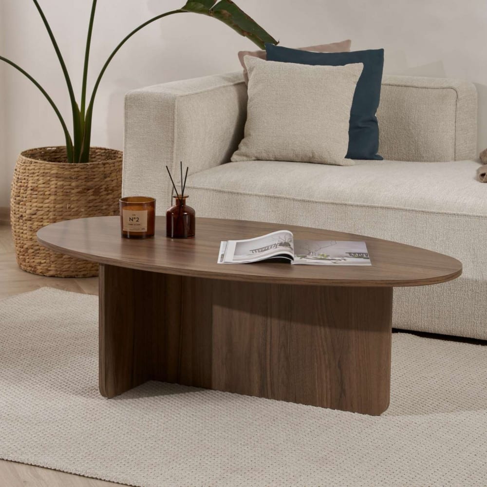 Table basse organique en bois 120x65cm - Bois foncé