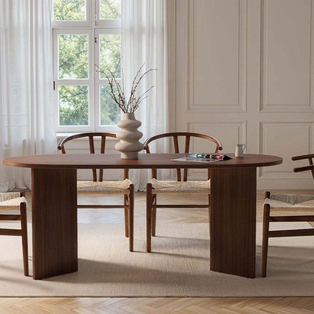 Table à manger 8 personnes ovale en bois - Bois foncé