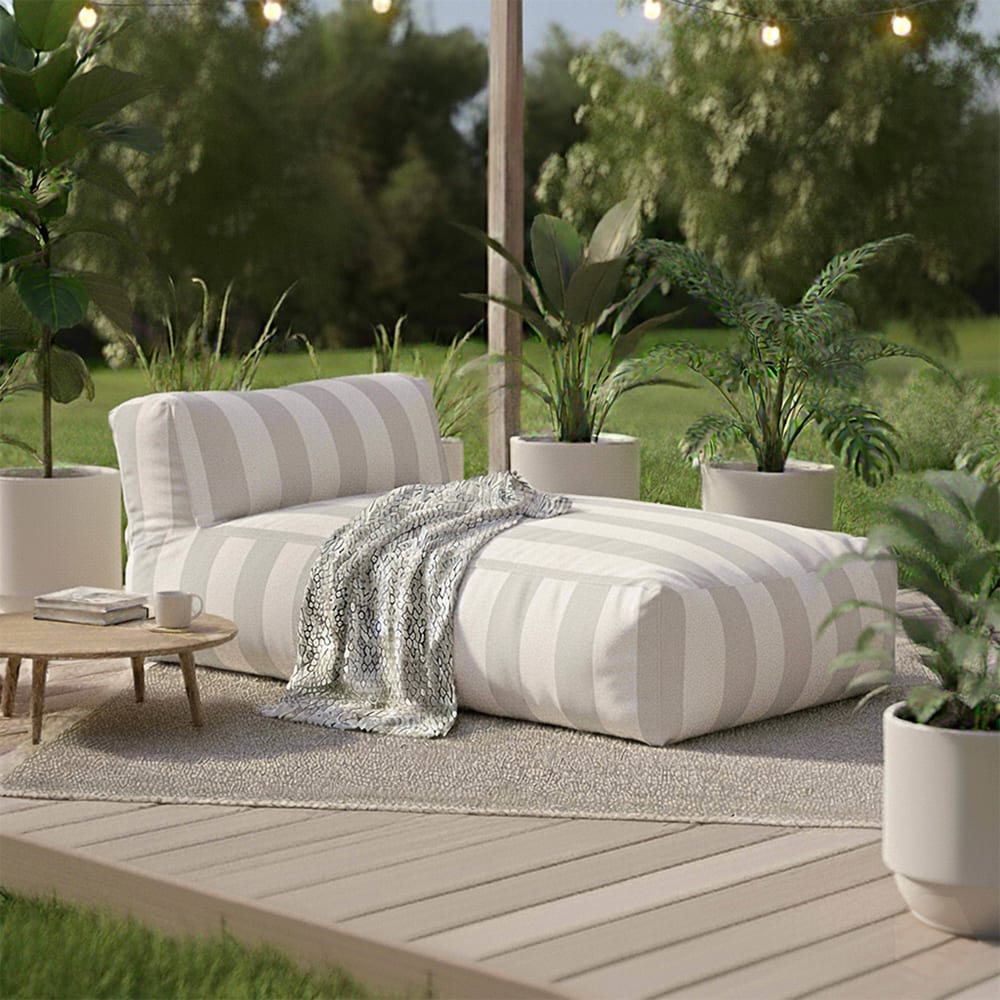 Méridienne rayé pour salon de jardin modulable beige