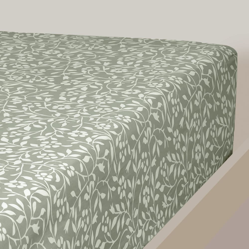 Drap housse satin de coton bonnet 30 cm  sauge 160x200 cm