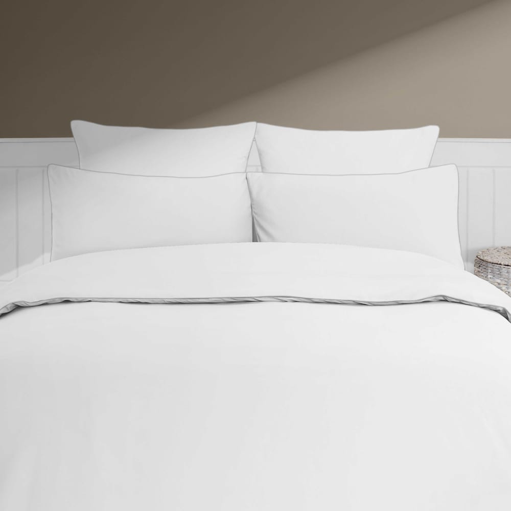 Housse de couette en percale coton  blanc/gris perle 140x200 cm