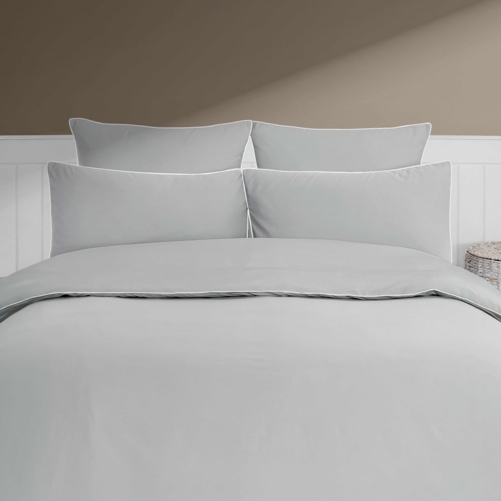 Housse de couette en percale coton gris perle/blanc 140x200 cm