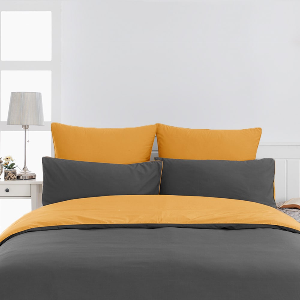 Parure de lit + 2 taies rectangles Anthracite/Caramel 260x240 cm