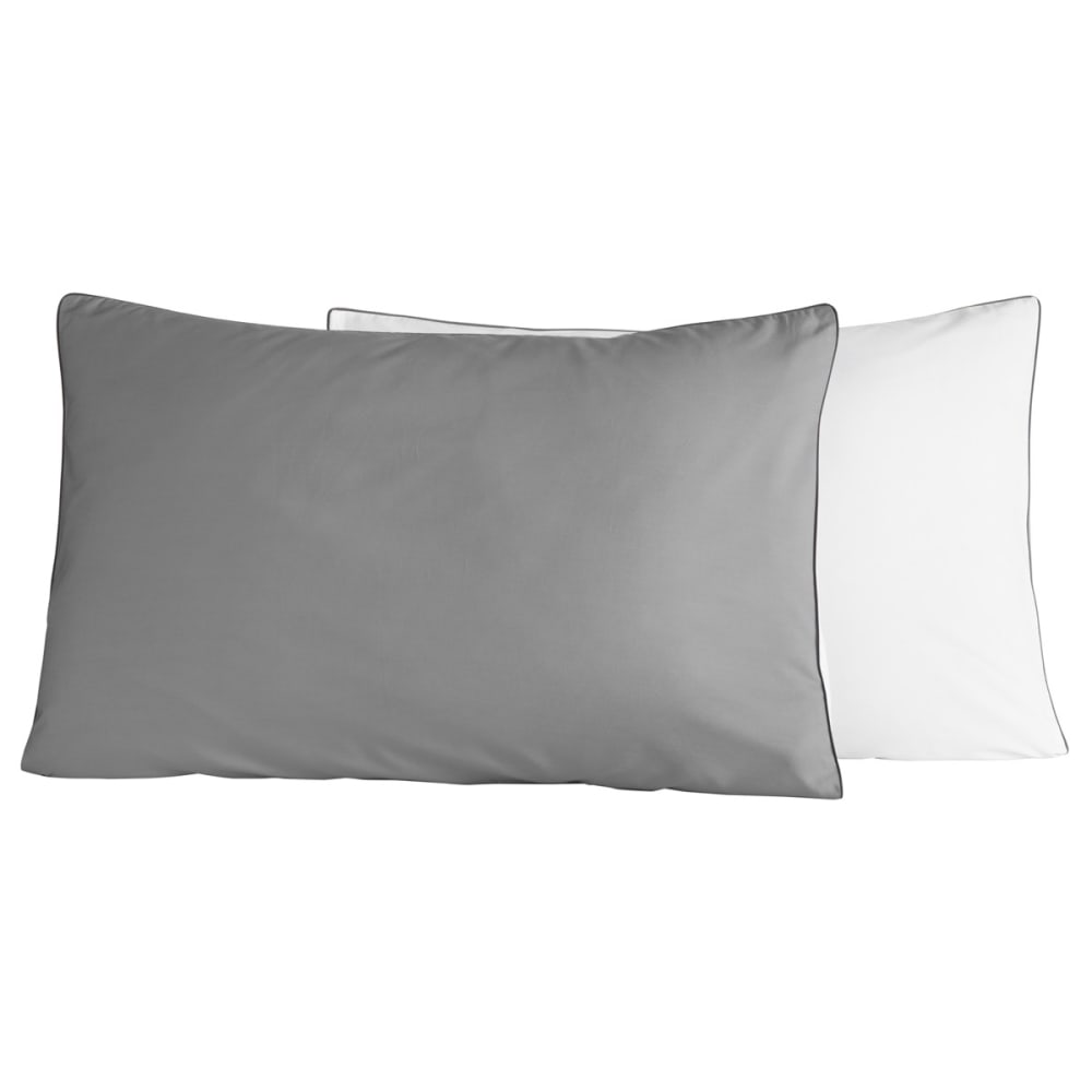 Parure de lit + 2 taies rectangles gris perle/blanc 200x200 cm — vue 4