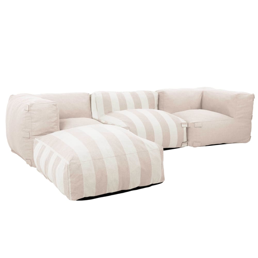 Canapé d'angle rayé de jardin modulable 4 places Beige