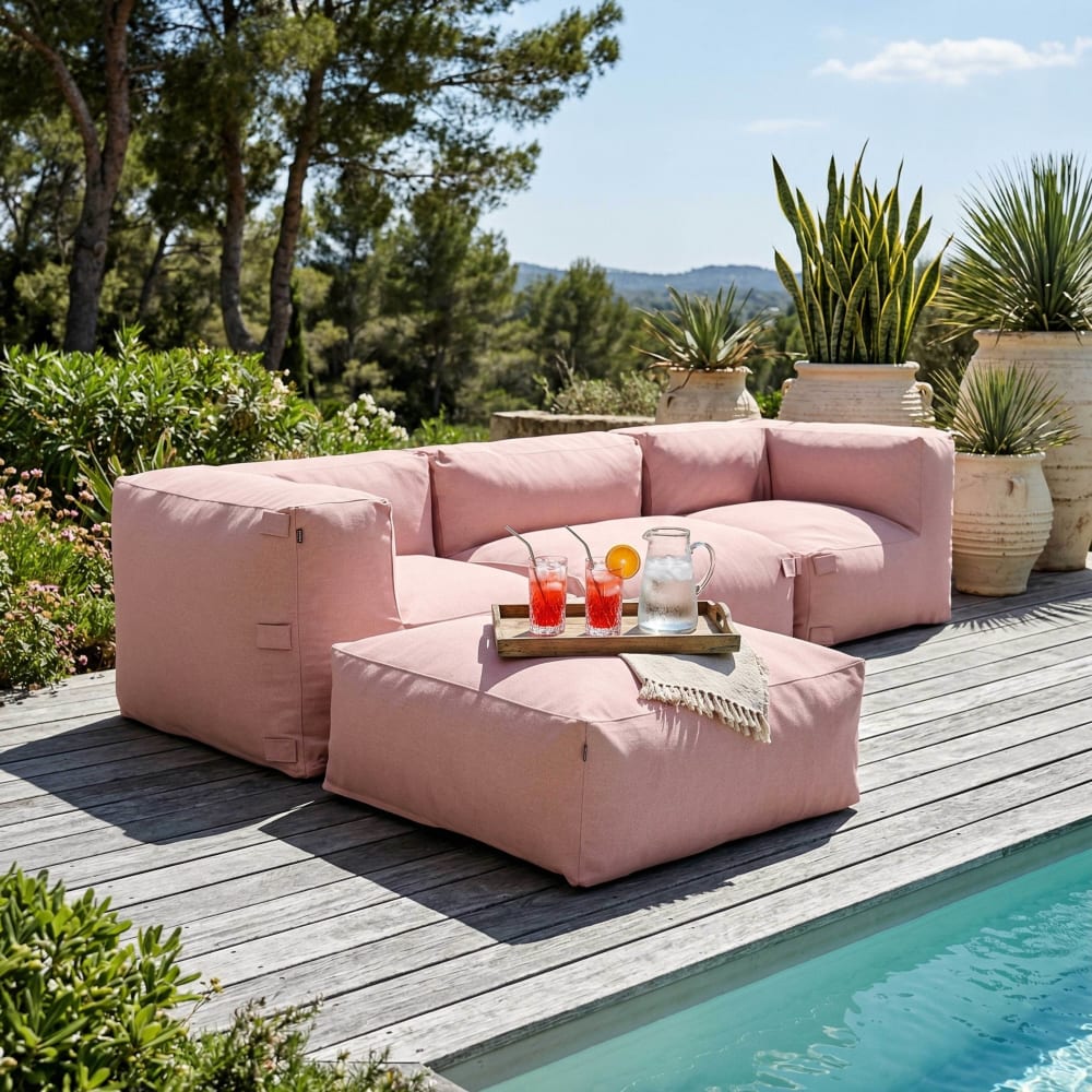 Canapé d'angle modulable 4 places rose poudré