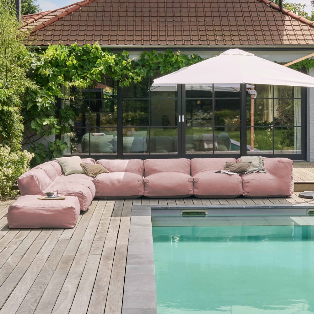 Canapé d'angle modulable 8 places rose poudré