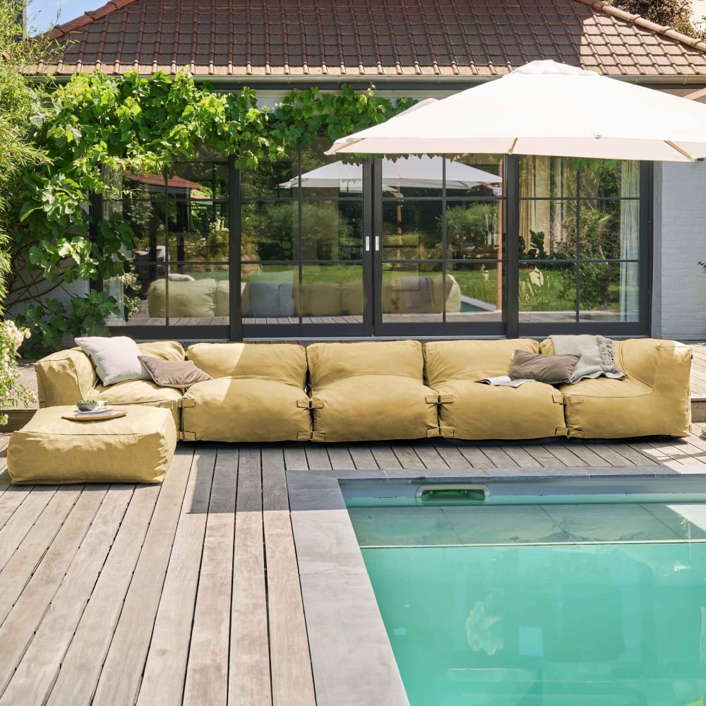 Canapé d'angle modulable 6 places jaune clair