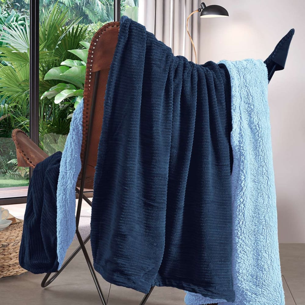 Pplaid polaire côtelé ultra chaud denim 150x180 cm
