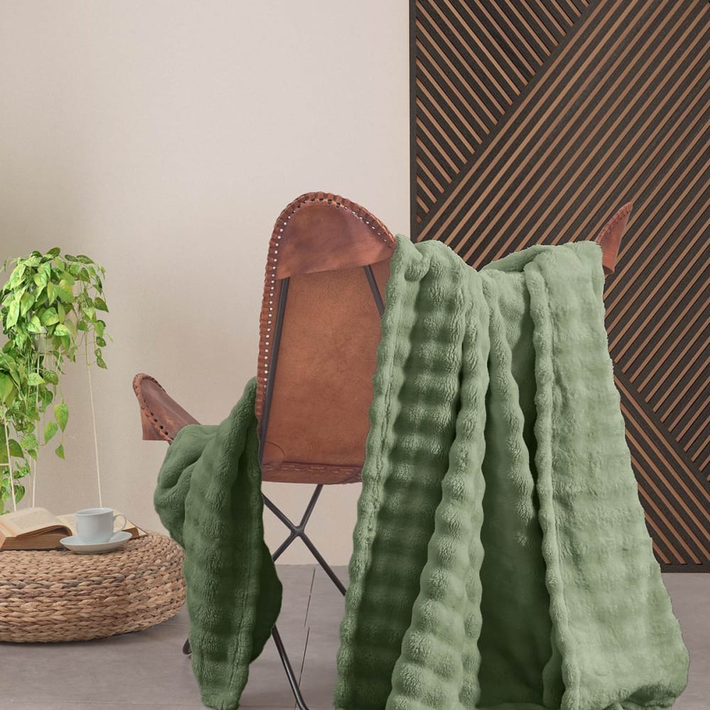 Pplaid polaire doux et chaux sauge 150x180 cm