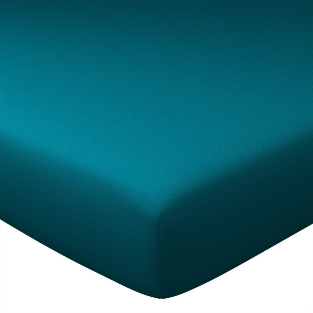 Drap-housse en coton bleu petrole 120x200x28cm
