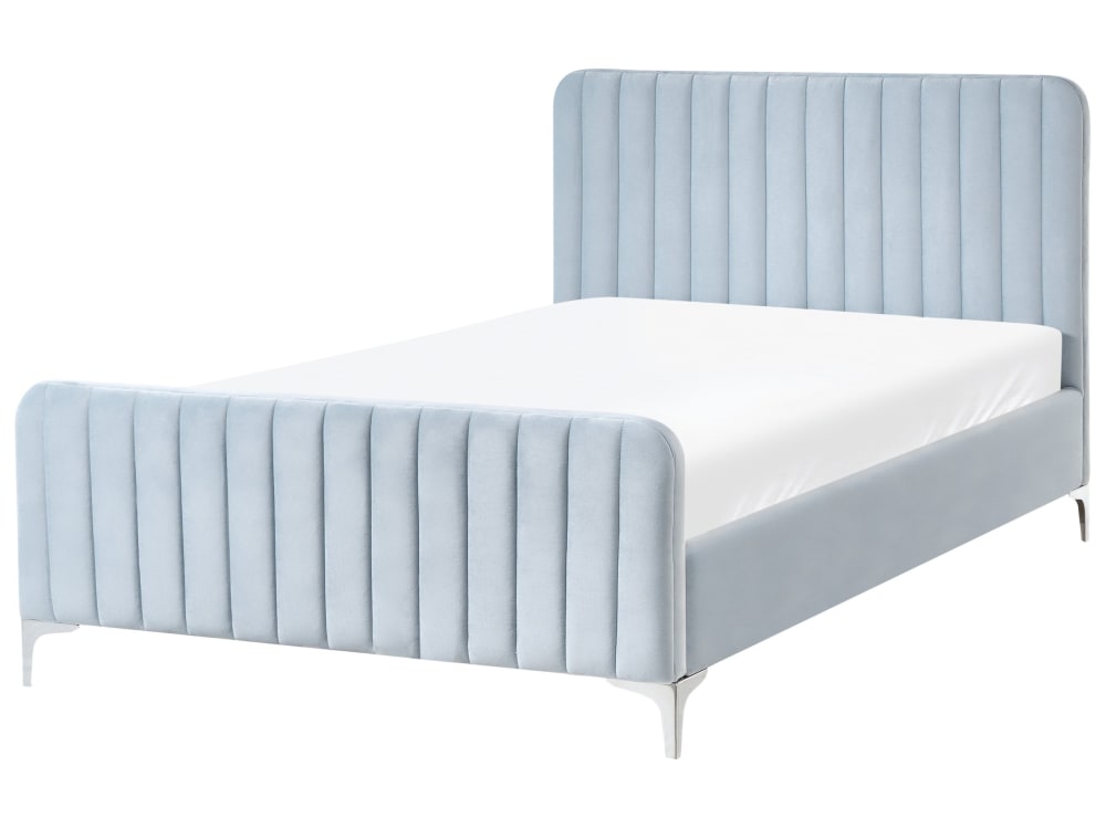 Lit double en tissu bleu