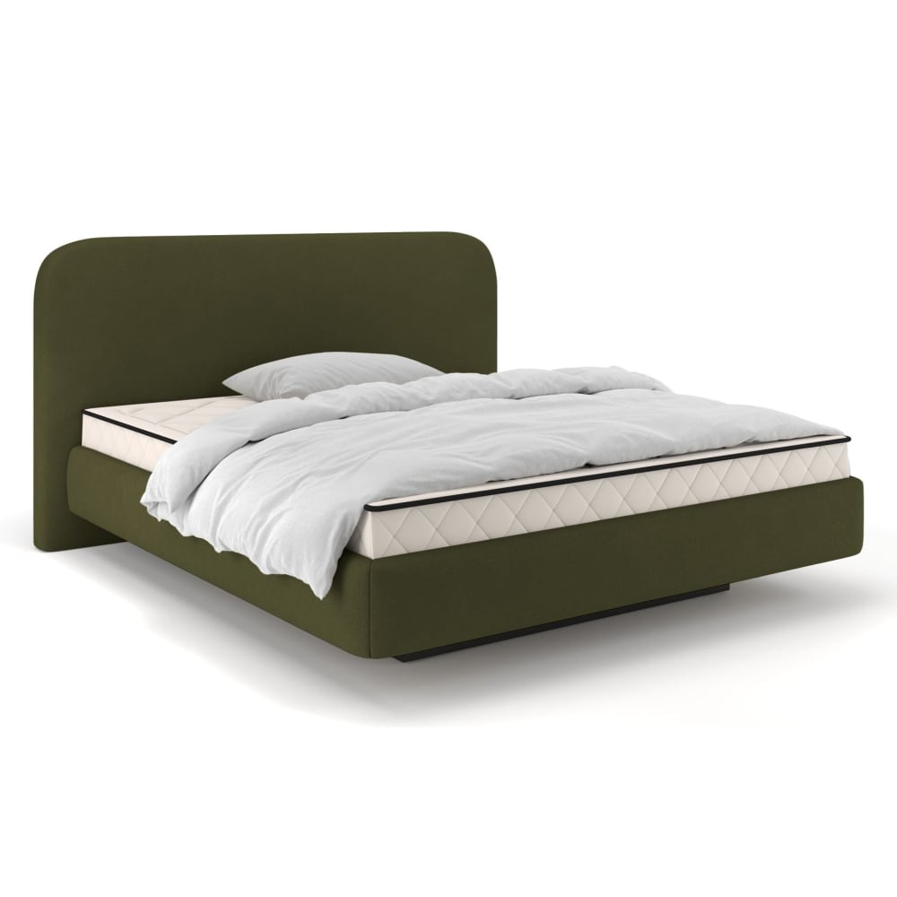 Lit tapissé 120x200 avec coffre, chenille, vert olive