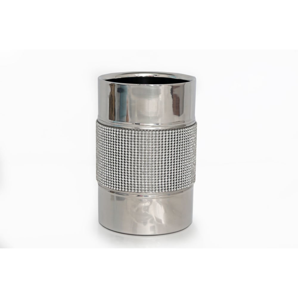 Seau à bouteille en acier strass diam. 12 cm argent