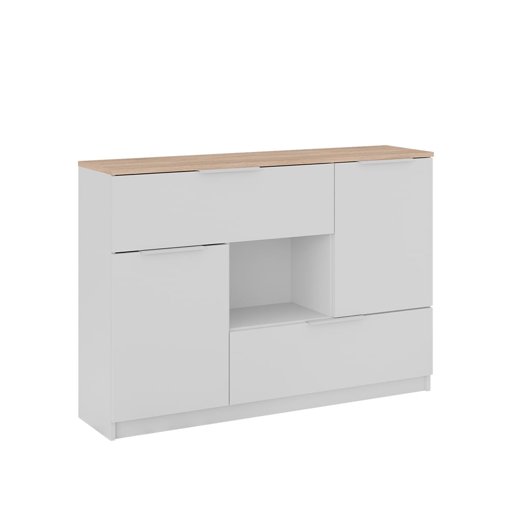 Commode t.s 2x porte 2x t. 1x compartiment ouvert Blanc 120 120x83.6cm