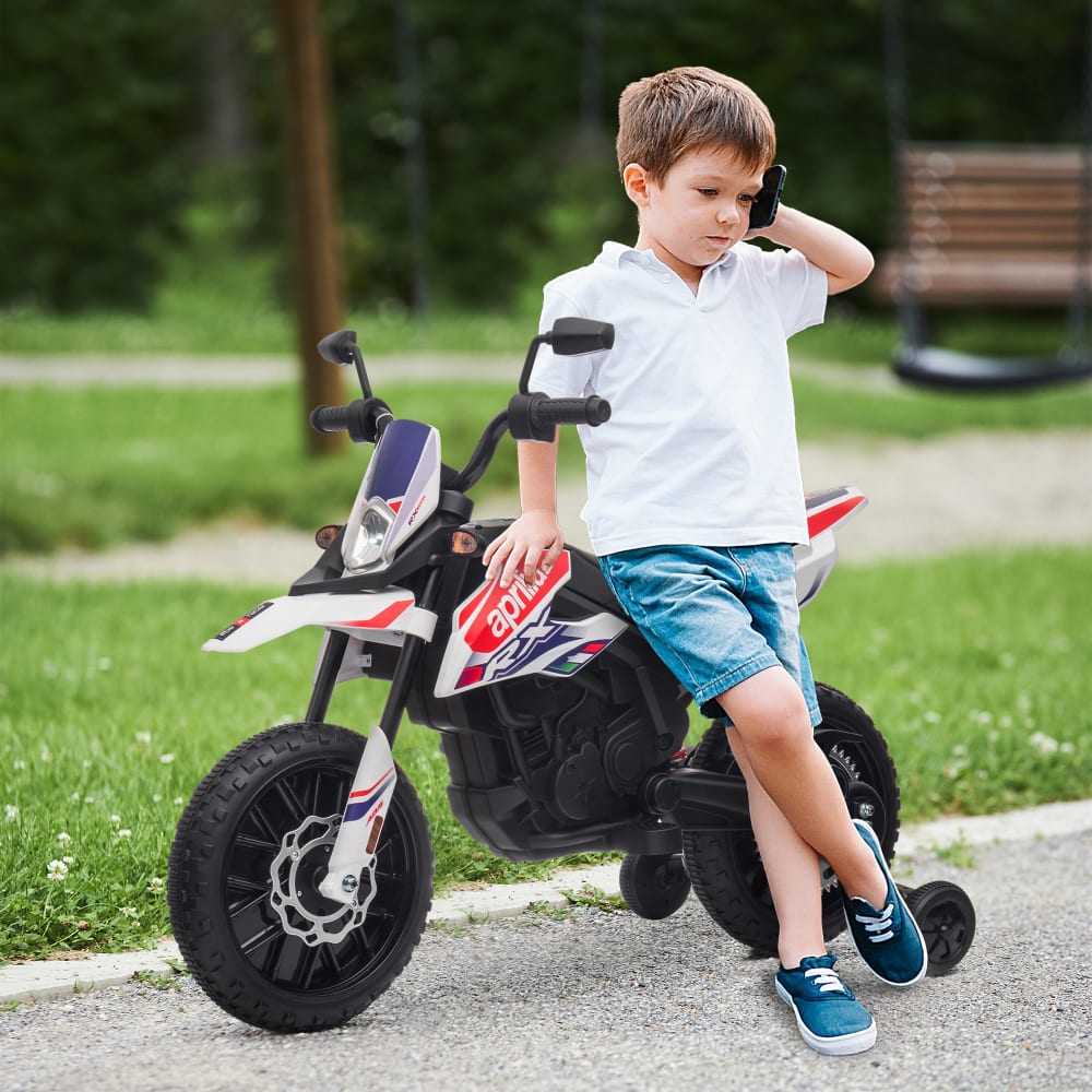 Moto cross pour enfant 12v suspension à ressort blanc