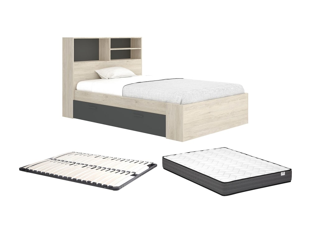 Cadre de lit effet bois gris anthracite 120 x