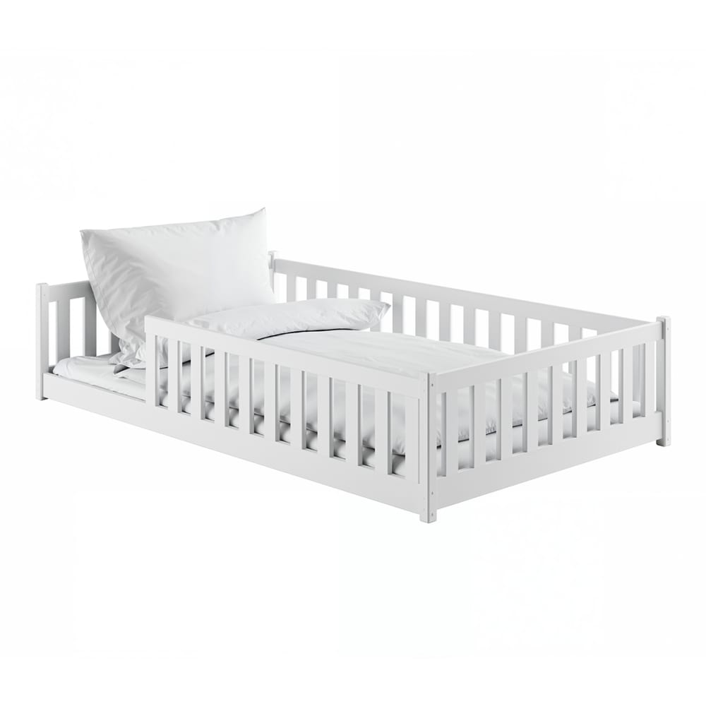 Petits meubles - Lit au sol 120x200 sommier inclus bois blanc