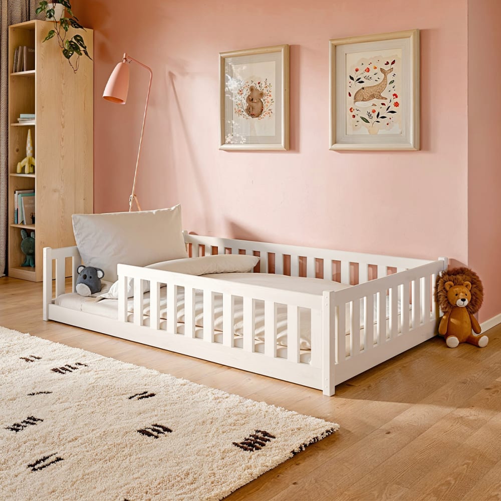 Lit au sol 120x200 sommier inclus bois blanc (Petits meubles) - Image 1