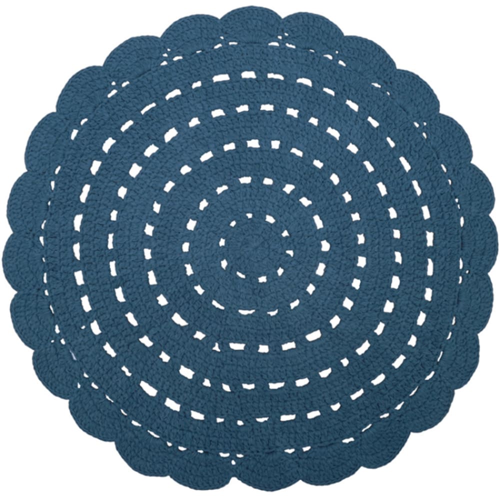 Tapis lavable rond Alma crochet bleu (120 cm)