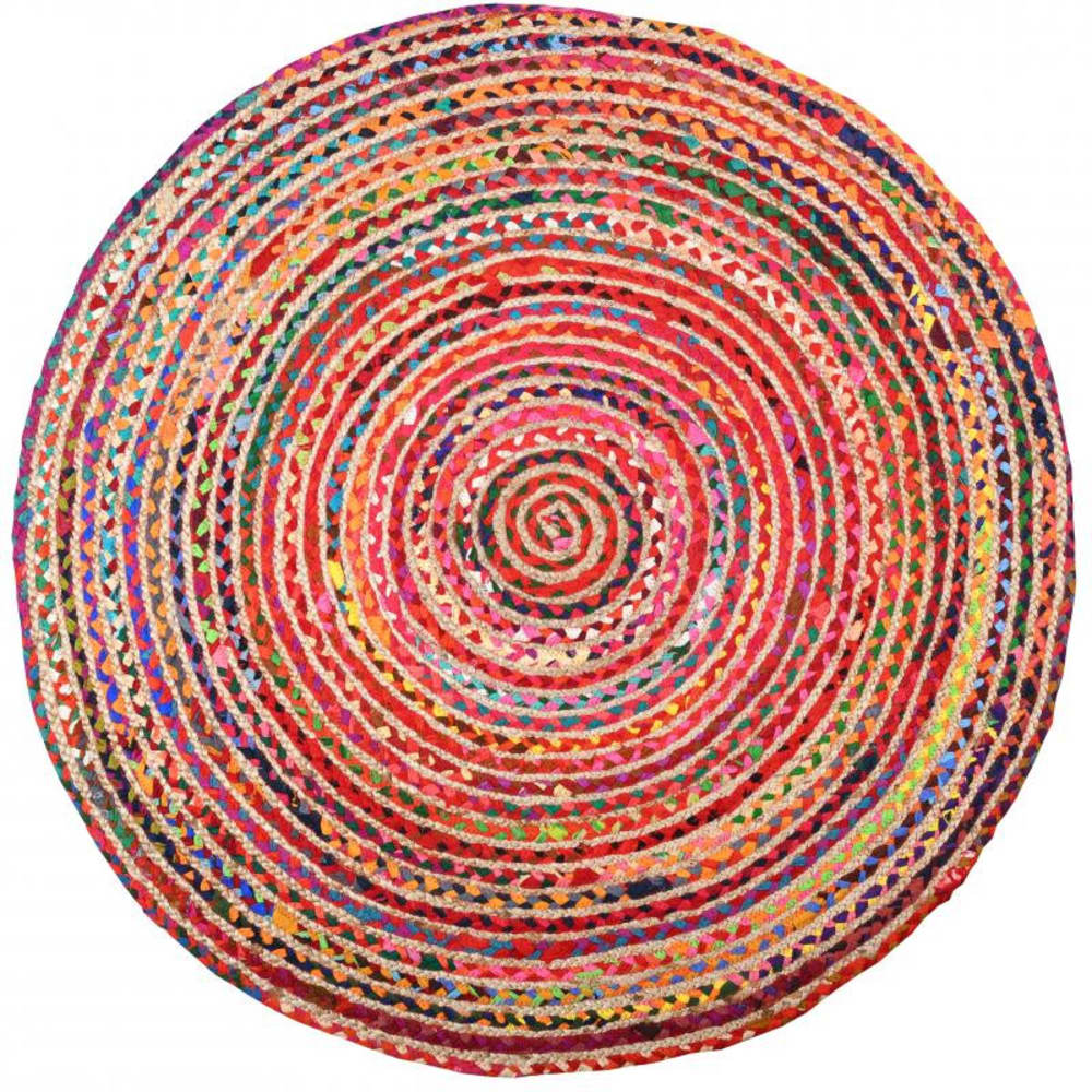 Aubry Gaspard - Tapis rond coloré jute et coton 120 cm