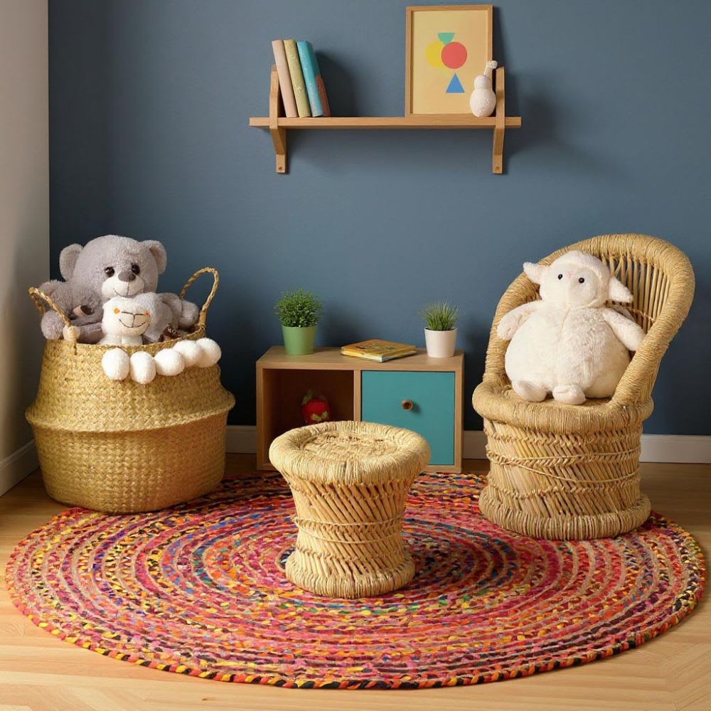 Tapis rond coloré jute et coton 120 cm (Aubry Gaspard) - Image 1