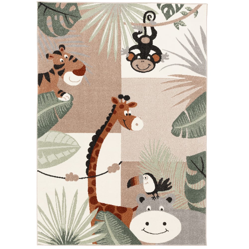 Tapis enfant monde animal vert menthe 120x170 cm