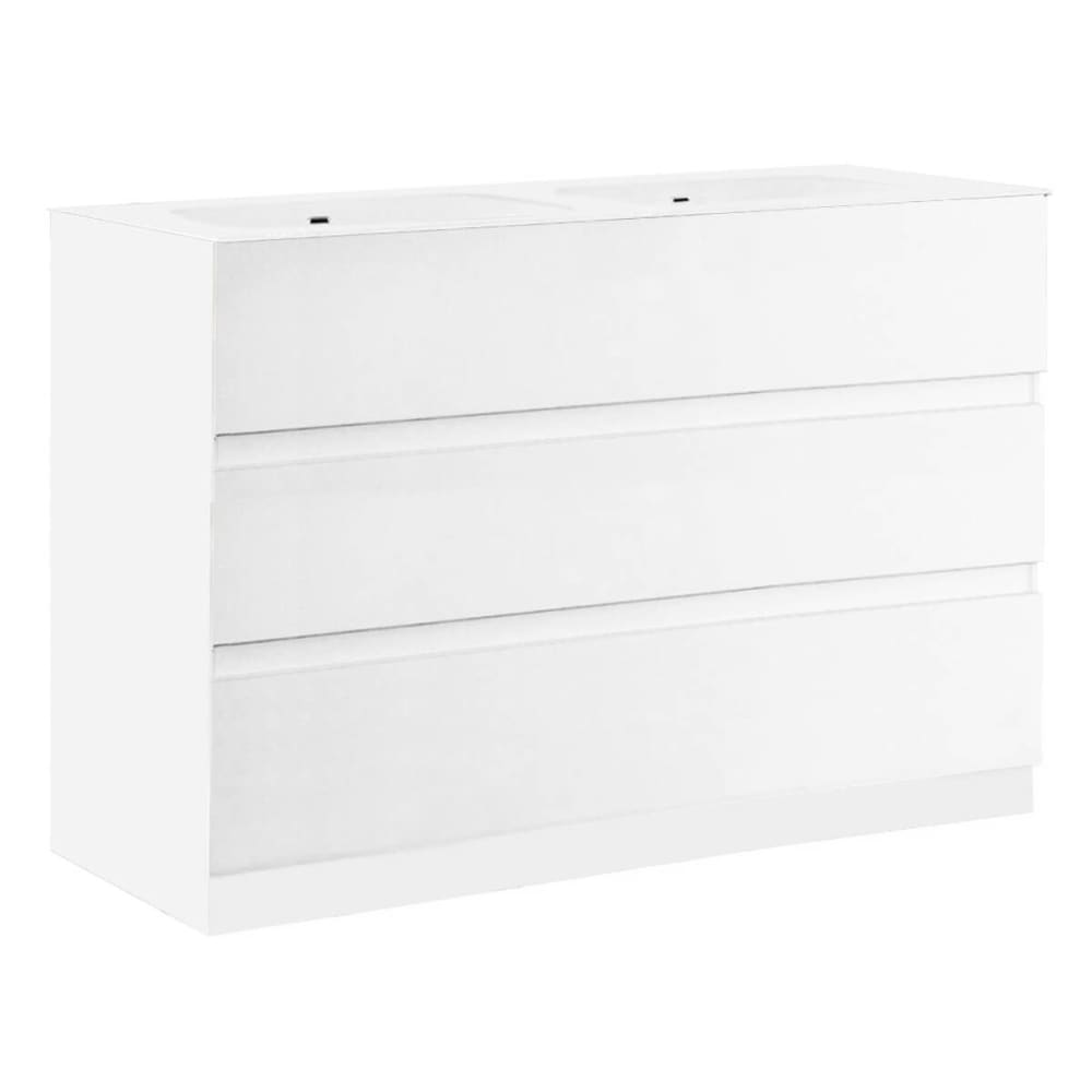 Meuble vasque 122cm 3 tiroirs finition blanc laqué — Beyit