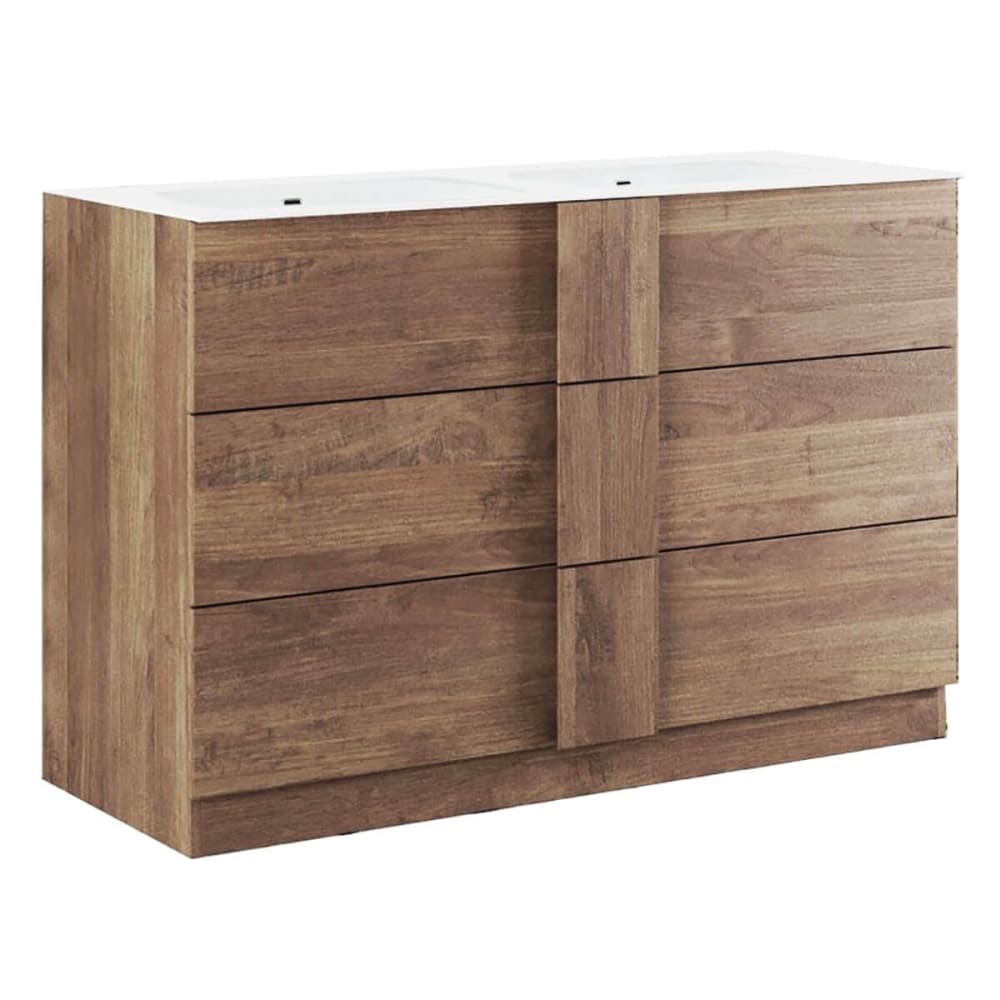 Meuble  vasque 122cm 3 tiroirs aspect bois finition mercure