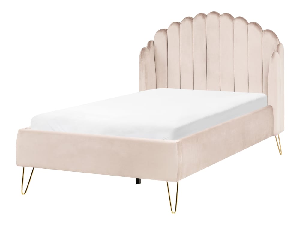 Lit double en tissu beige 120x200