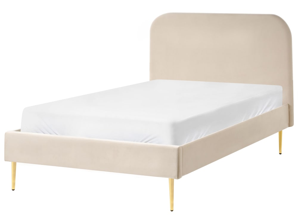 Lit double en tissu beige 120x200