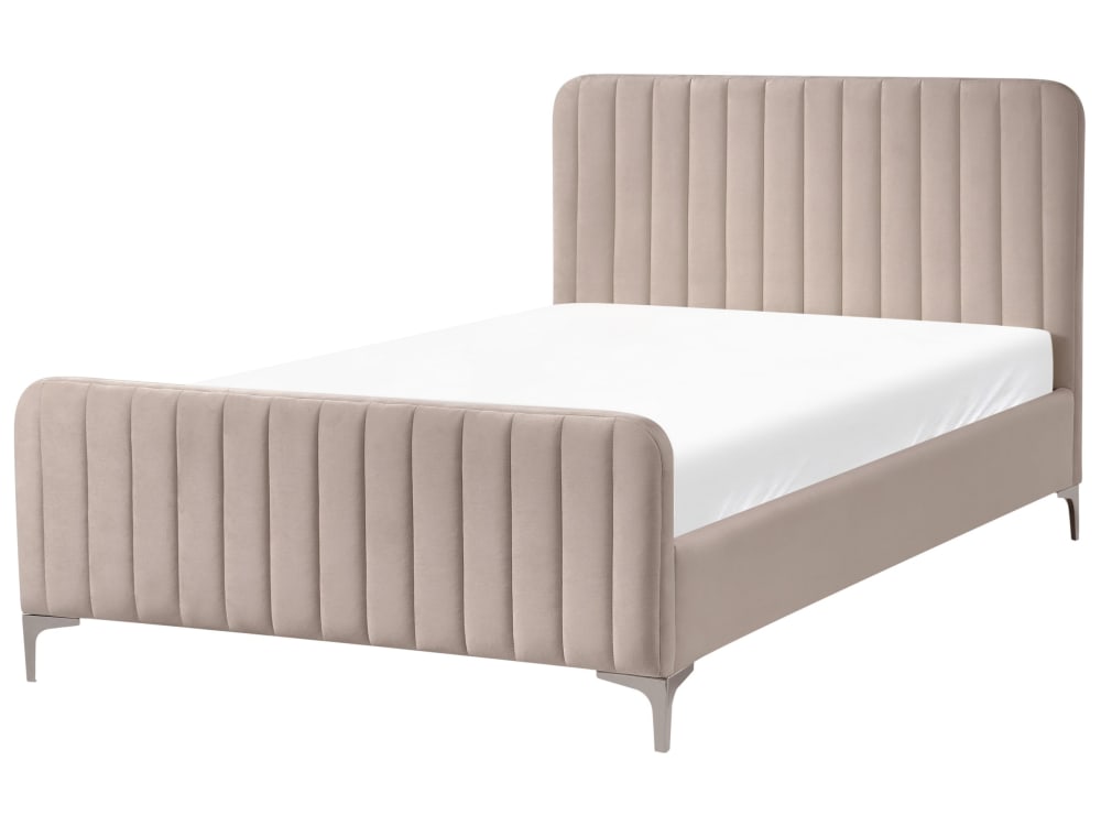 Lit double en tissu beige