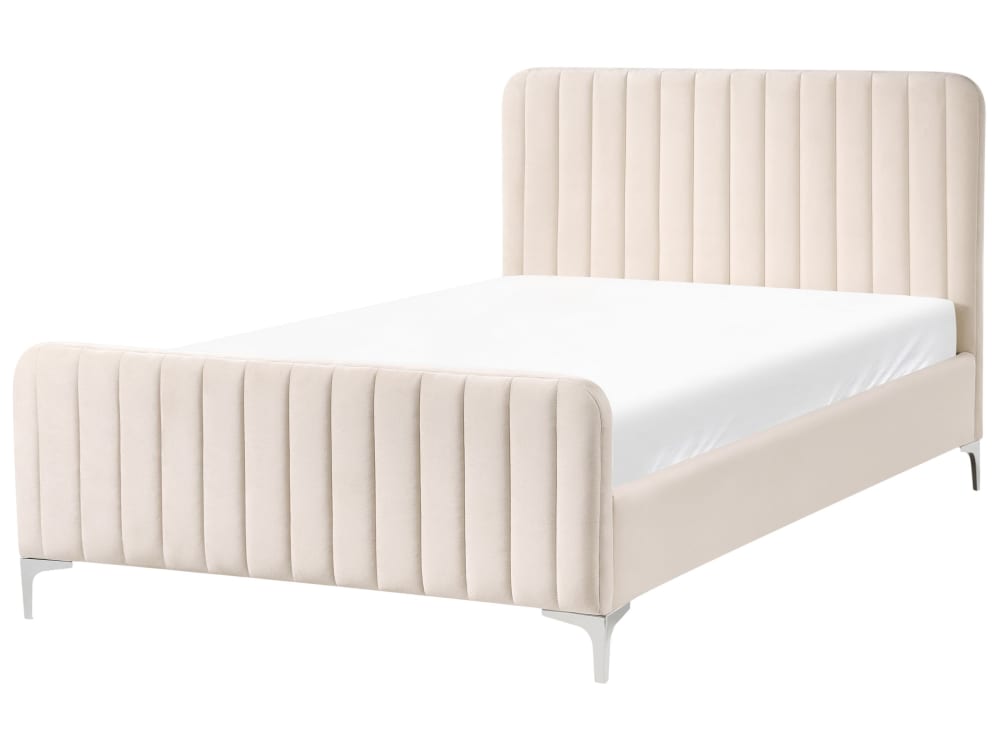 Lit double en tissu beige