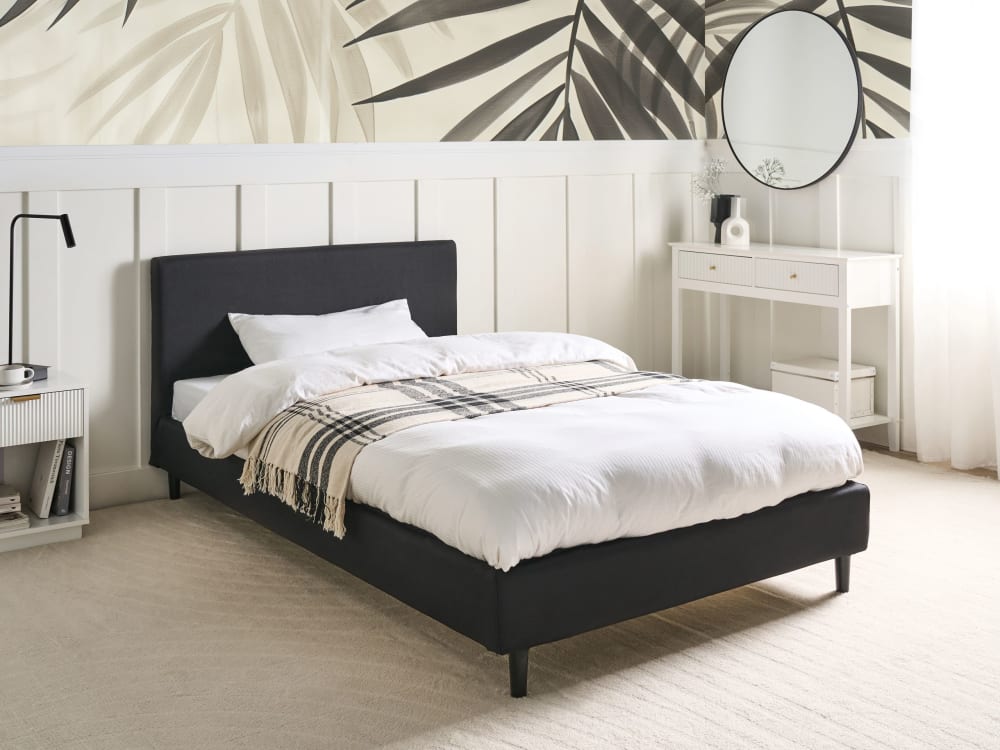 Lit double en tissu noir 120x200
