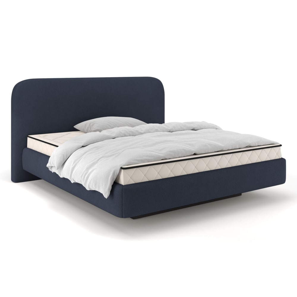 Lit tapissé 120x200 avec coffre, chenille, bleu denim