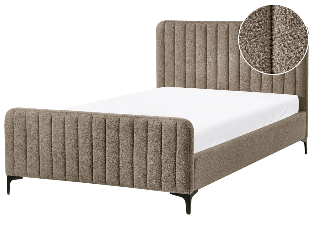 Lit double en tissu beige