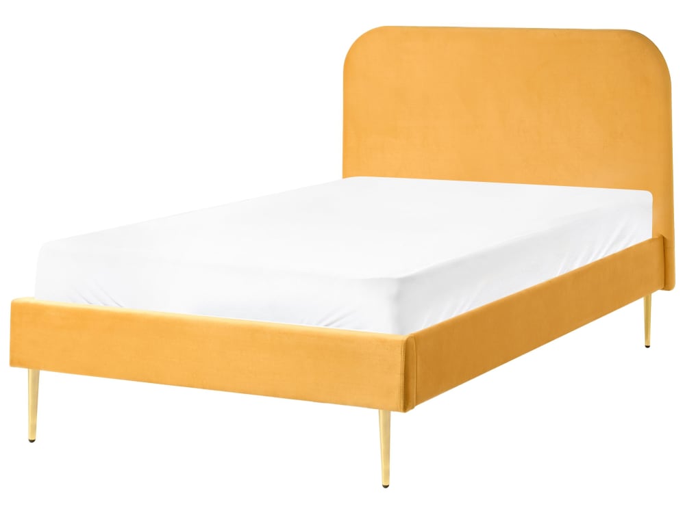 Lit double en tissu jaune 120x200