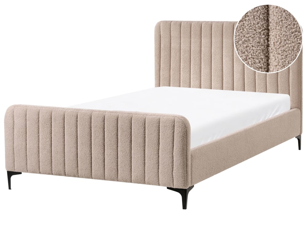 Lit double en tissu beige 120x200