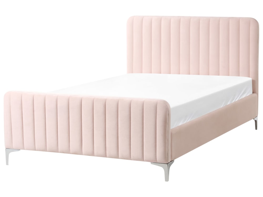 Lit double en tissu rose