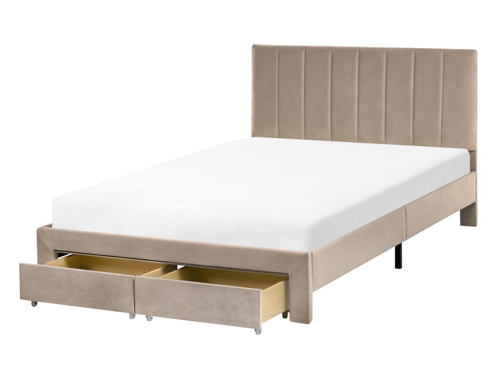 Lit double en tissu beige 120x200